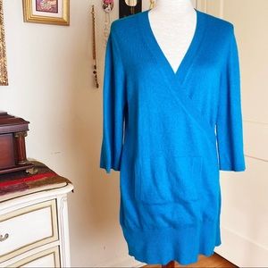 ‼️Last Chance‼️Anthropologie Teal Wrap Sweater Pocket Front
